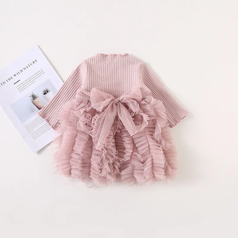 

6M-4Y Newborn Toddler Baby Kid Girls Dress Lace Bow Ruffles Tutu Party Birthday Dresses For Girls Spring Long Sleeve Costumes