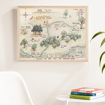 

100 Acre Wood Map Sign Print Classic Winnie the Pooh Nursery Wall Art Picture Canvas Painting Winnie the Pooh Baby Poster Boy Girl's Room Wall Decor