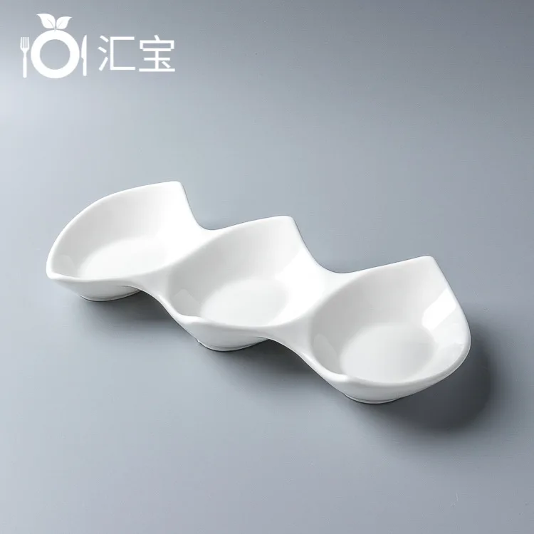 

11-15 inch double pointed triple Bowl Ceramic salad snack bowl dogdish hotel restaurant side dish bowl sauce bowl