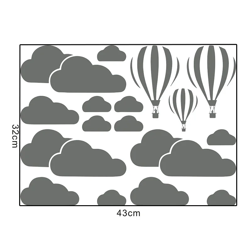 

Hot Air Balloon Wall Stickers Vinyl Self Adhesive Clouds 32*43cm Removable Home Kitchen Bedroom