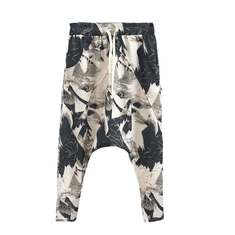 Женские шаровары с большим шаговым швом повседневные брюки эластичным поясом и