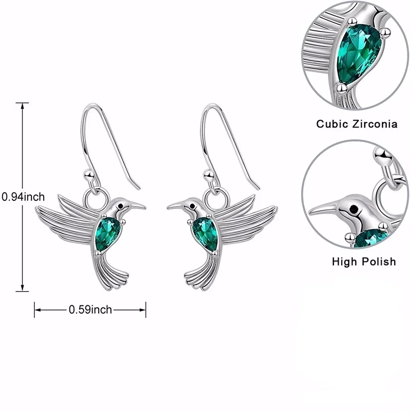 Pendant Earrings Women Flying Hummingbird Hypoallergenic Mother's Day Gift