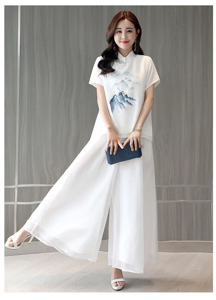 Summer Embroidery Shirt+pants Qipao 