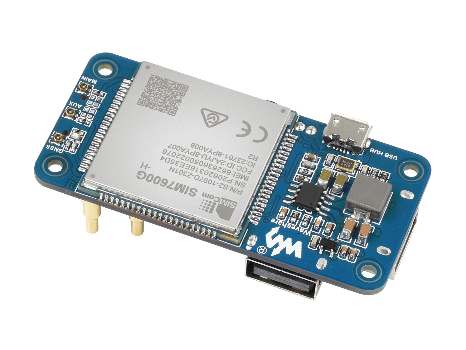 Waveshare SIM7600G-H 4G Hoed (B) for Raspberry Pi, lte Cat-4 4G / 3G / 2G , Gnss Ŵ, ۷ι 