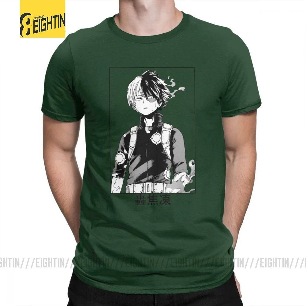 Todoroki Shoto My Hero Academy футболки из очищенного хлопка классические мужские футболки большого размера Футболки с коротким рукавом Популярные Мультяшные - Цвет: Forest Green