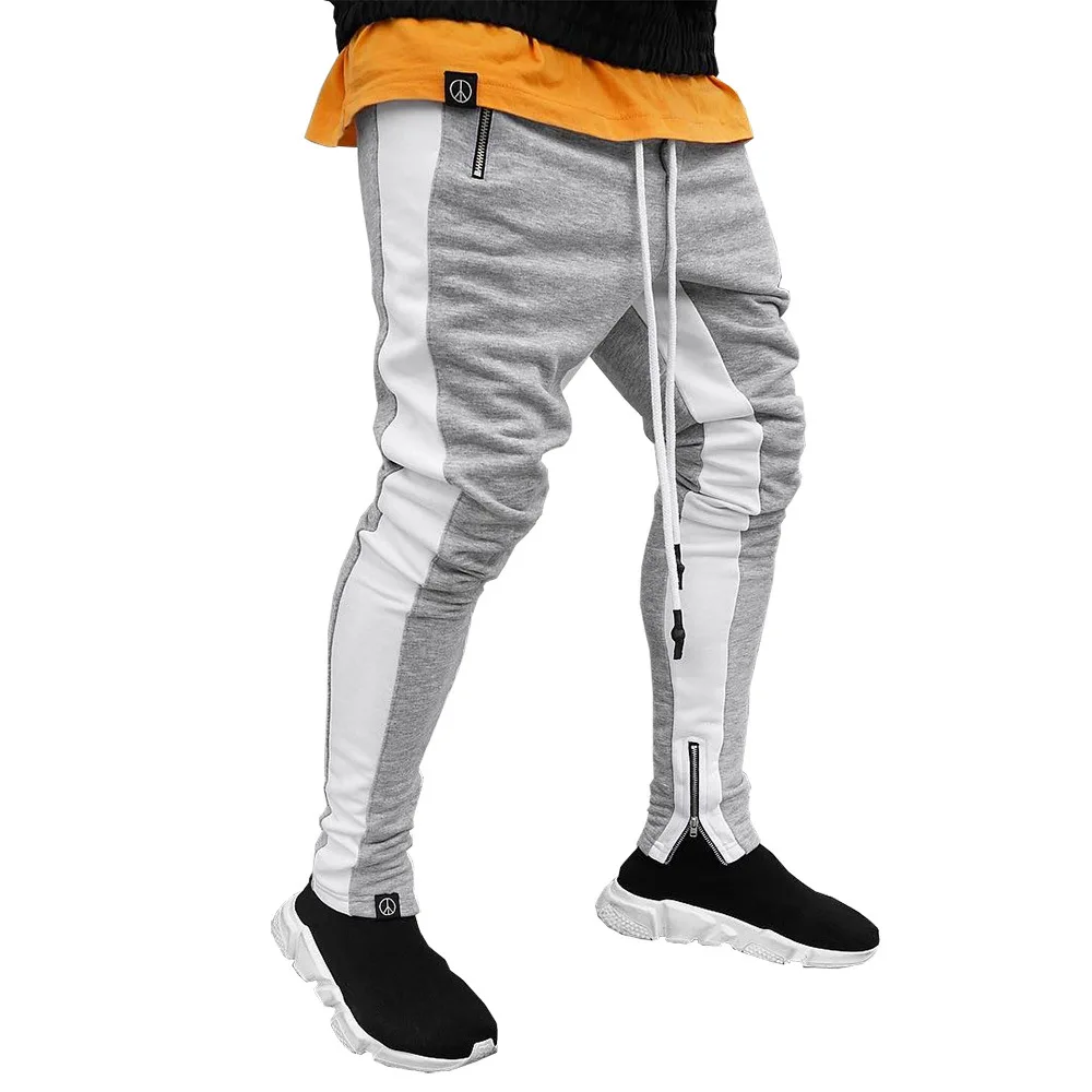 Мужские брюки осень-зима на молнии с двойным карманом в стиле пэчворк спортивные мужские повседневные тренировочные брюки-карандаши Jogger брюки хип поп-брюки