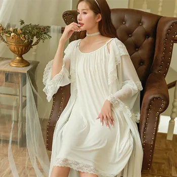 

Lace Robe Nightgown Dress Girl Women Sleepwear Robe Set