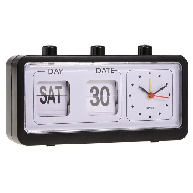 Retro Table Auto Flip Clock Non-ticking Calendar Clock with Day Date Display 4