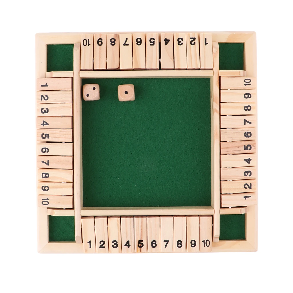 Deluxe Four Sided 10 Numbers Shut The Box Board Game Set for Adults Families