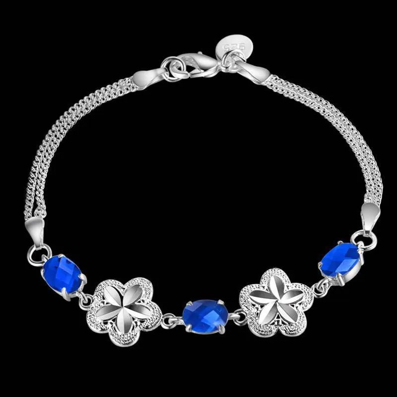 JS-XMB632dark blue Jellystory 925 серебряные ювелирные изделия браслет с овальной формы драгоценные камни-сапфиры браслеты для женщин Свадьба Помолвка вечерние подарки - Цвет камня: JS-XMB632dark blue