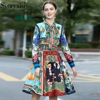 

Svoryxiu 2021 Spring Summer Runway Fashion Vegetables Fruit Print Dress Women's Elegant Elastic Waist Long Sleeve Dress