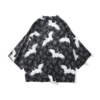 

Japanese Kimono Cardigan Cosplay Shirt Blouse Vintage Crane Samurai Yukata Women Haori Casual Beach Kimono Femme Men Street Coat