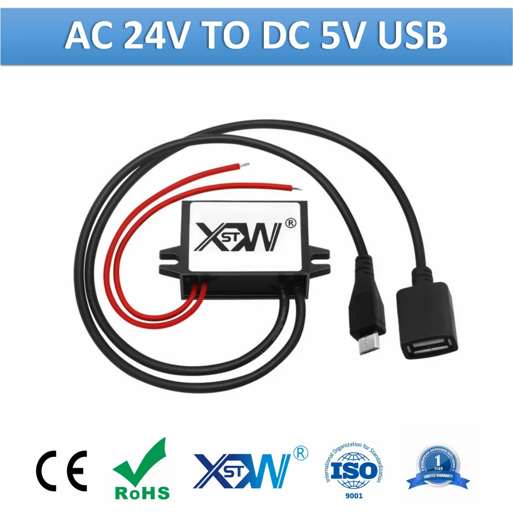 Xwst 24vac para 5vdc Buck 1a 2a 3a ac para dc Step Down Conversor com Multi Tipos Usb Jack Mini tipo c Conector Usb Fêmea