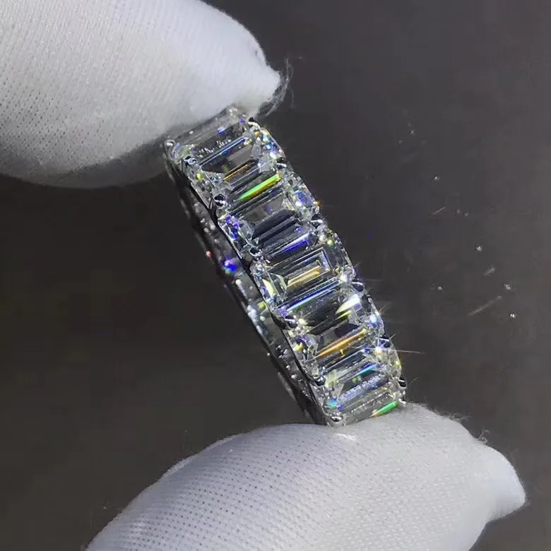 Emerald cut Choucong влюбленных Вечность Обручальное кольцо фианит AAAAA 925 стерлингового серебра обручальные кольца для мужчин и женщин вечерние ювелирные изделия подарок - Цвет основного камня: Emerald cut