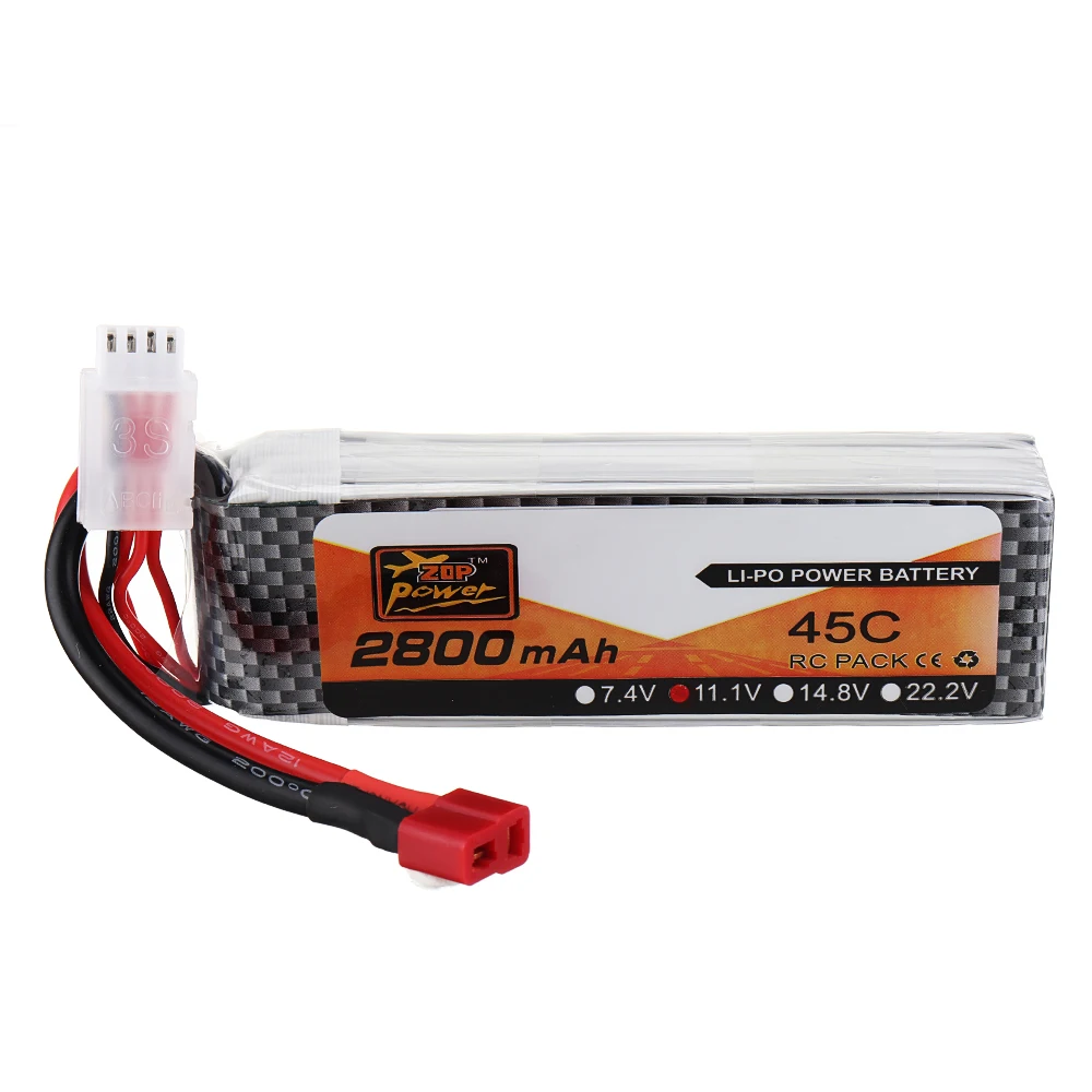 ZOP мощность 11,1 В 2800 мАч 45C 3S Lipo батарея T Разъем для RC FPV гоночного дрона радиоуправляемые машины самолеты