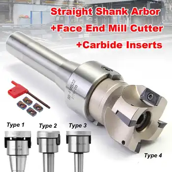 

90 Degree R8 FMB22/MT2/MT3 Straight Shank Arbor+Face End Mill Cutter+4pcs APMT1604 Carbide Inserts/Blue-Nano Insert Turning Tool