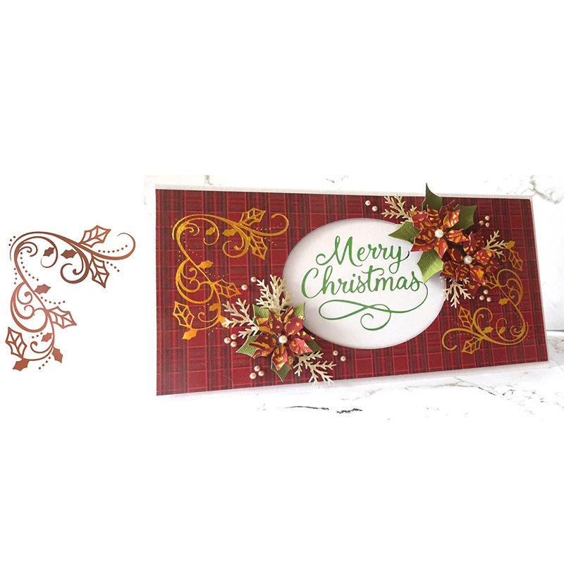 

Christmas Leaf HOT FOIL PLATE Silver Metal Cutting Dies DIY Photo Embossing Die Cut Scrapbooking Stencils Hot Stamping Foil