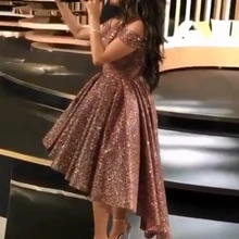 Модные золотые платья на выпускной женские с открытыми плечами короткие спереди длинные сзади Вечерние сексуальные коктейльные платья vestido de gala