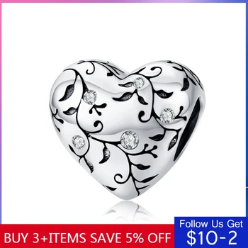 

CodeMonkey European Patterns Heart Beads Charm Silver 925 Original Pastoral Style Retro Flower Charms Jewelry DIY 2019 New C1323
