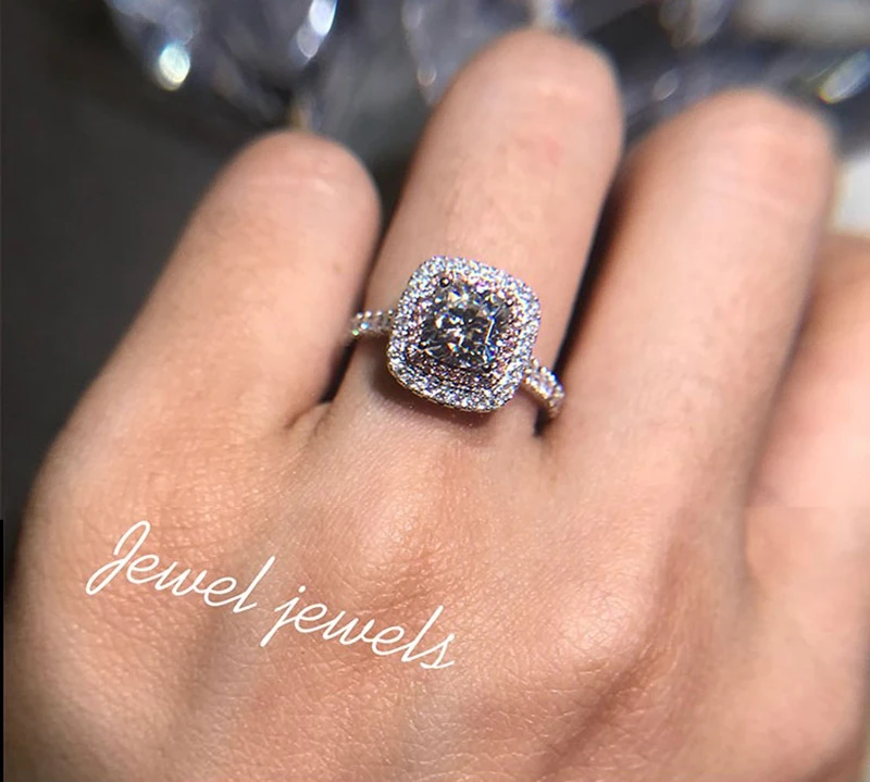 1.2CT квадратное розовое искусственное муассанитовое кольцо, женские трендовые кольца невесты для женщин, 925 пробы Серебряное обручальное кольцо