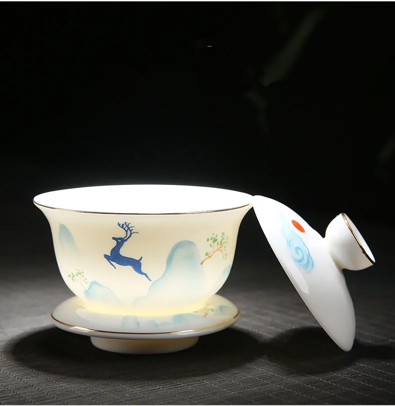Dehua White Porcelain Tea Set Home Simple High-end Gift Tea Set Teacups Filter Kung Fu Green Tea Oolong Teapot Teaware