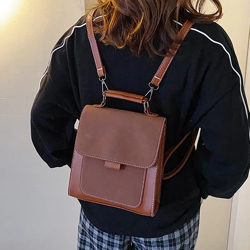 

Fashion Solid Color Casual Women's Small Double Back PU Leather Trend Backpack Online Celebrity New Style Versatile Multi-Purpos