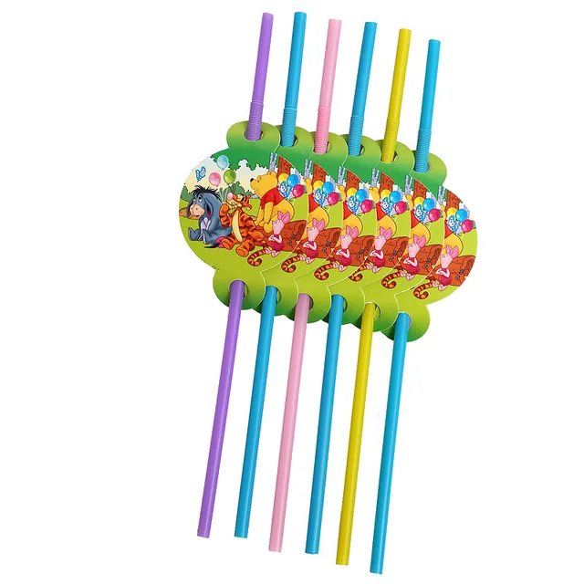 Disney Pooh Children's Birthday Party Supplies Party Tableware Set Paper Towel Tablecloth Paper Plate Knife Fork Spoon Set 6 pcs