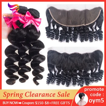 

OYM HAIR Loose Wave Human Hair Bundles With Frontal Remy Brazilian Hair Weave 3 4 Bundles With 13X4 Frontal Lace Closure