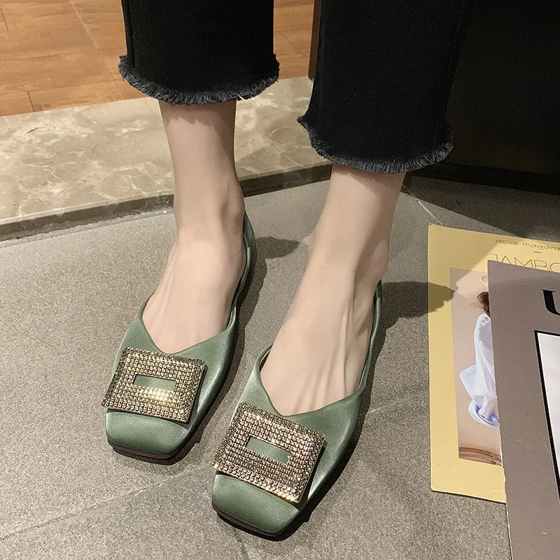 

2019 Rhinestone Korean Version Of The Net Red New Fashion Wild Shallow Mouth Square Head Set Flat With Single Shoes
