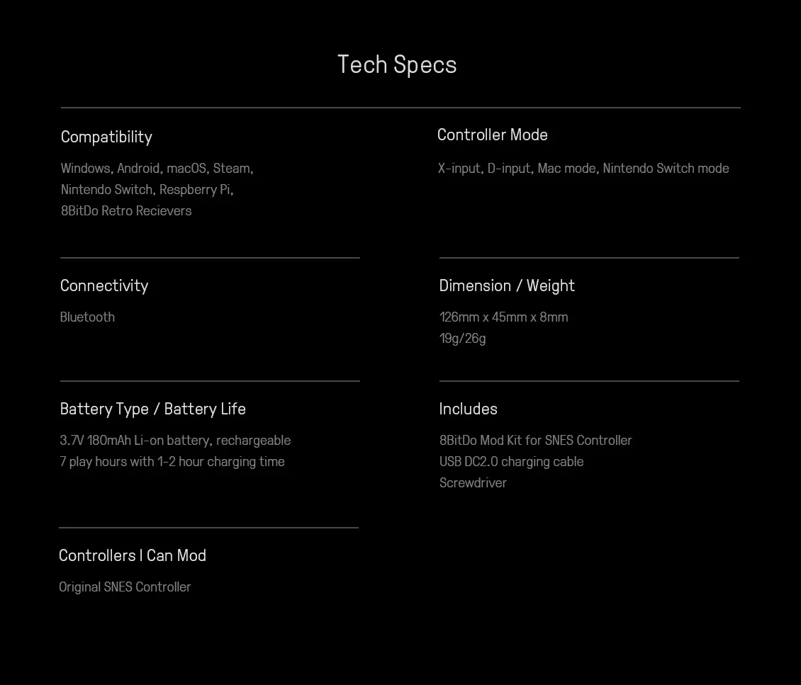 8BitDo Mod Kit for Original NES Bluetooth Gamepad for Original SNES/SFC Controller for Windows Android macOS Switch