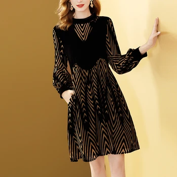 

Gedivoen Autumn Fashion Runway Short Dress Women Lantern Sleeve Striped Printed A-Line Mini Dress High Street Party Dresses