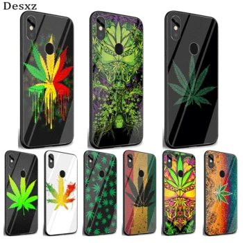 

Glass Case for Xiaomi MI 8 9 Lite A1 A2 Redmi Note 5 6 7 Pro 6A 4X F1 plant leaves Cannabis leaf DIY Painted Beautiful Cute