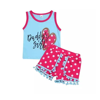 

Baby girls' summer clothing set with cute dot shorts outfits kids clothes