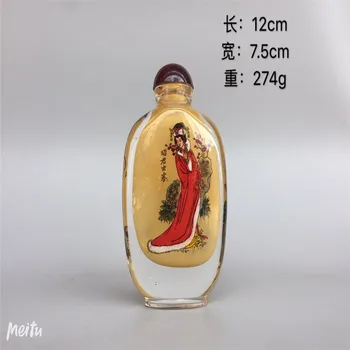 

Chinese old beijing glass built-in painting snuff bottle inside painted Characters pattern