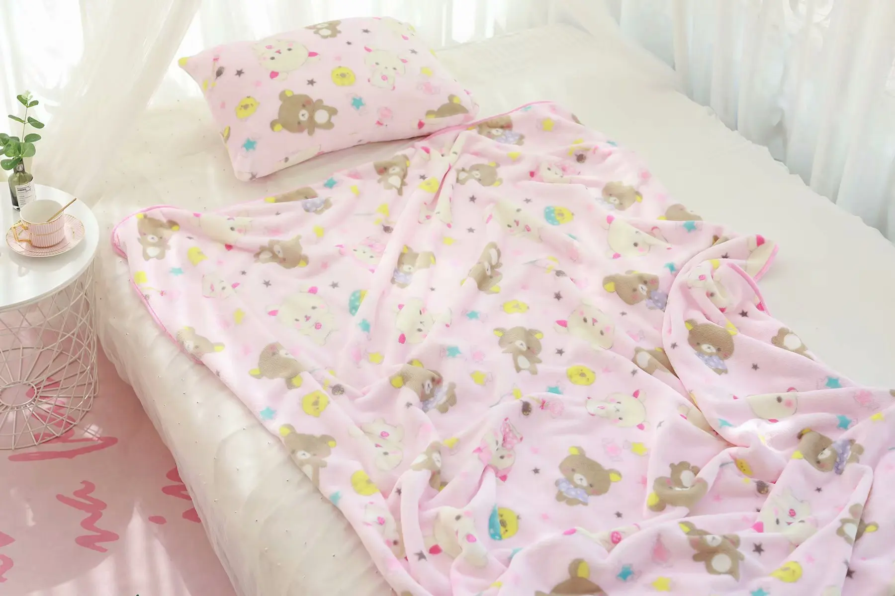 Rilakkuma bear chick fuzzy blanket blankets qulit pillowcase cartoon rug new 