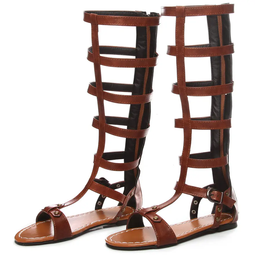 

Us Size 4-Us12 Women RIvets Open Toe Knee High Roman Gladiator Sandals Female Summer Platform Flats Heel Oxfords Casual Shoes