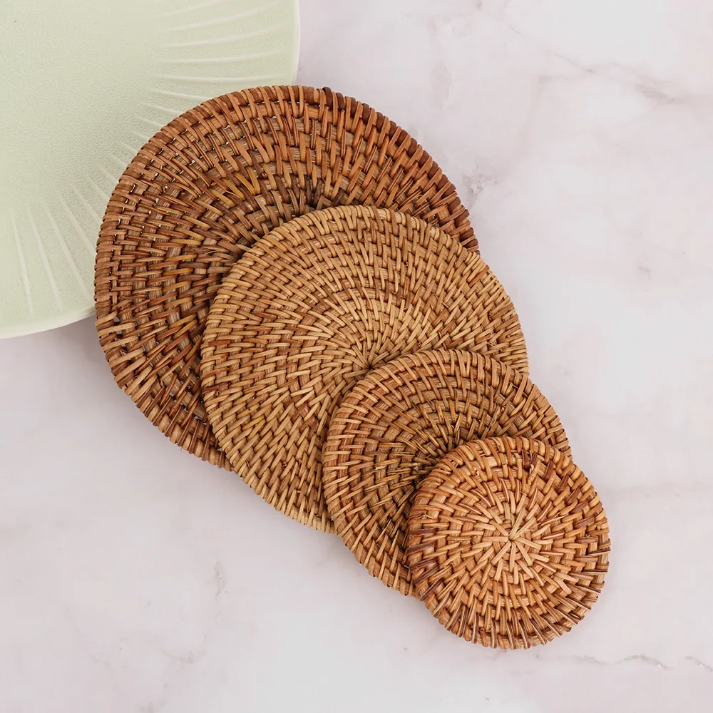 1pc Natural Rattan Coasters Placemats Bowl Pad Kitchen Table Mats Round