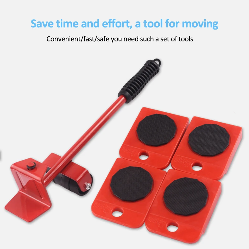 5Pcs Furniture Mover Tool Transport Lifter Set Heavy Stuffs Moving Wheeled Roller Bar Household Hand Tools Professional Sets-2