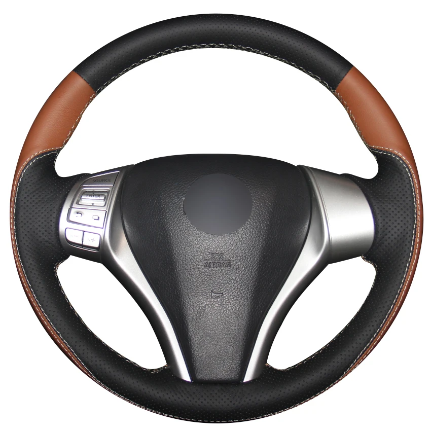 Black Natural Leather Brown Natural Leather Car Steering Wheel Cover