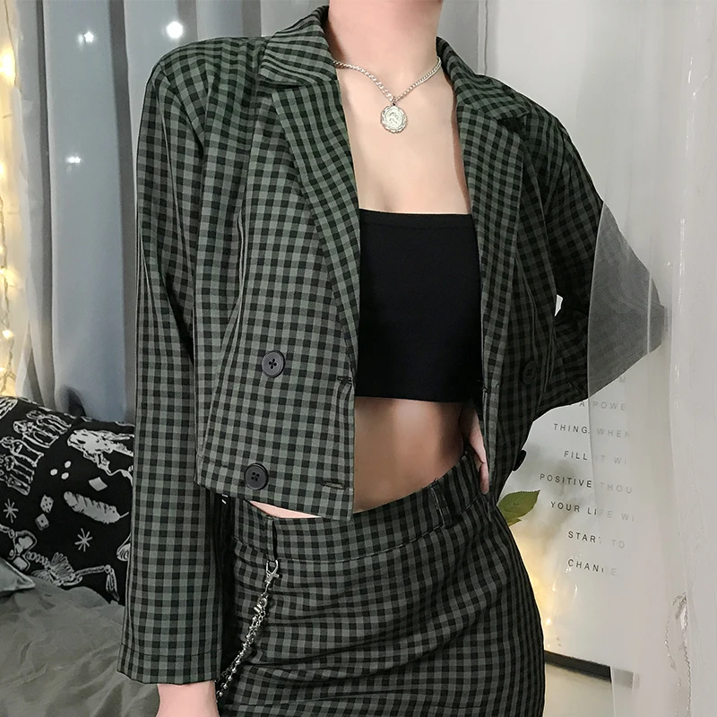 

Casual Women Plaid Blazer Short Coat Sexy Lady Office Female Clothing Blazers Women Blazer Feminino Monteau Femme Autumn Tops