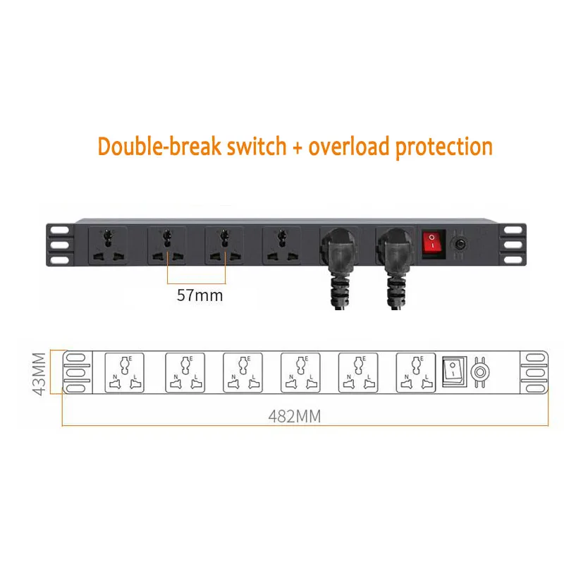 Блок питания PDU 6/8 AC универсальная розетка 10 А 250 в двойной выключатель защита от перегрузки Инженерная розетка-удлинитель