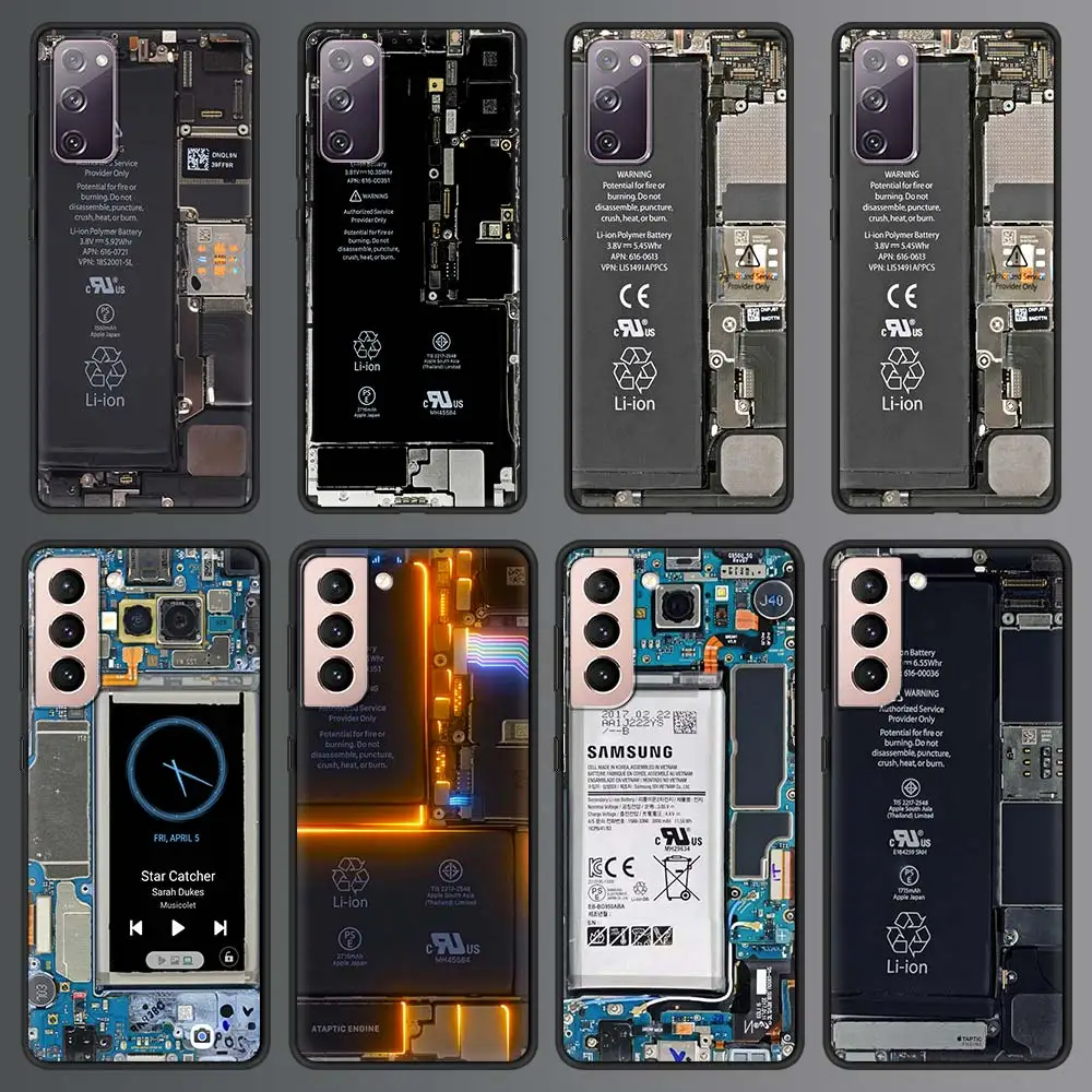 Sleek Silicone Black Phone Cover with Circuit Board Design