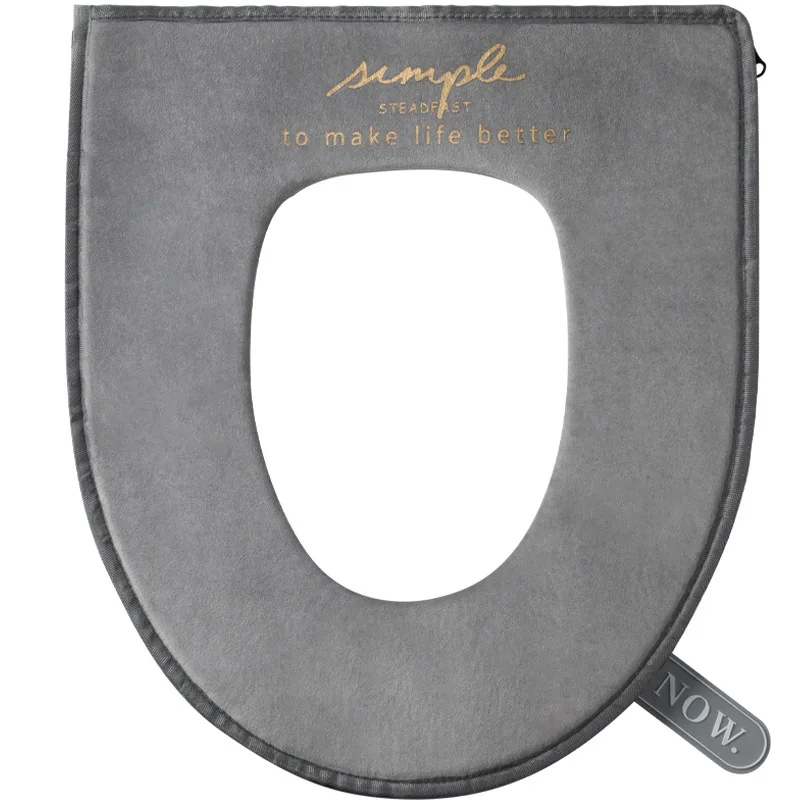 Toilet Seat Cover with Zipper Pads, Washable Toilet Lid Cover with Lifter Soft Velvet Plush Cloth, Warm Pad Cushion for Bathroom
