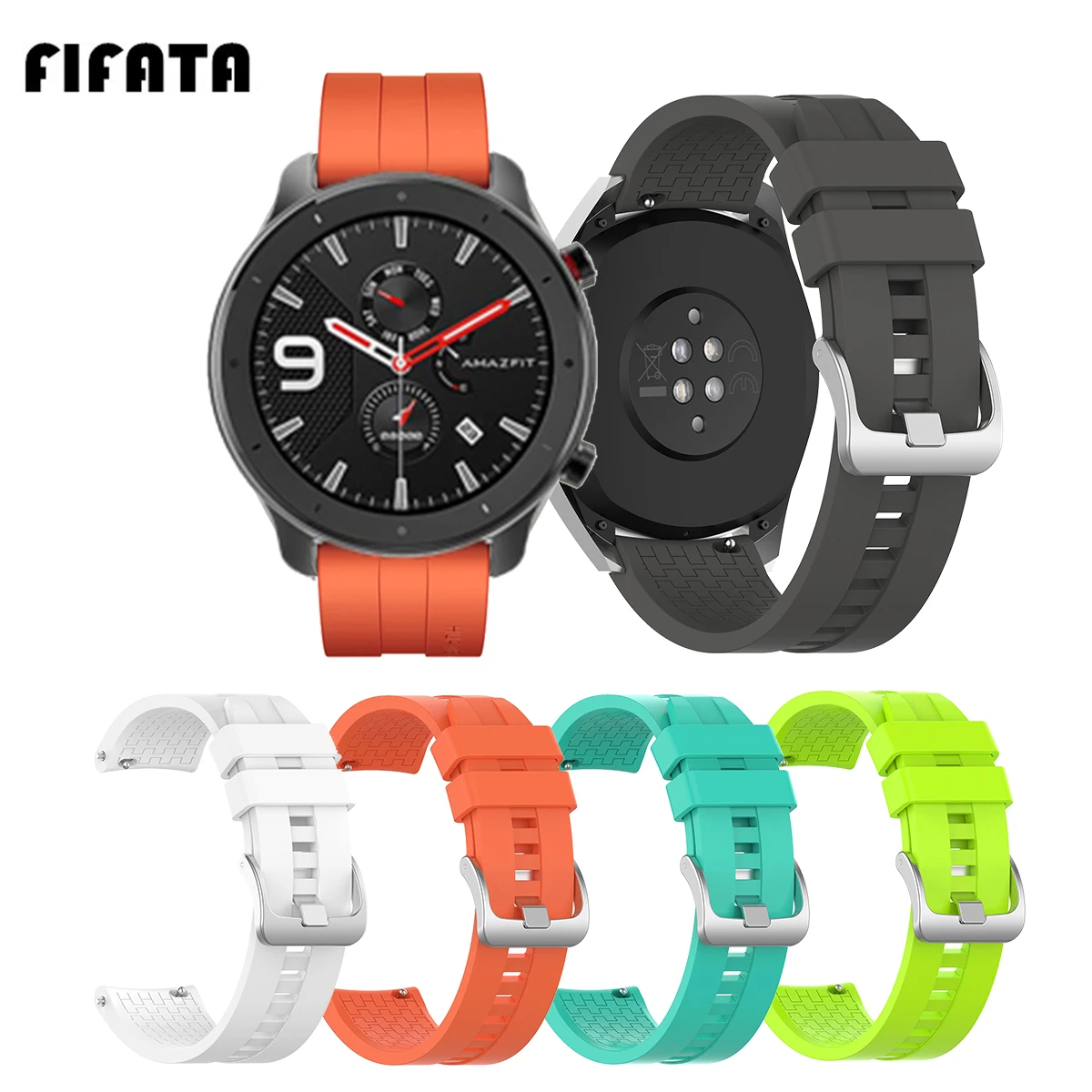 FIFATA 22MM Colorful Soft Silicone Watch Band For Xiaomi Huami Amazfit GTR 47MM/Stratos/Huawei GT/GT2 46mm Smart Watch Wristband