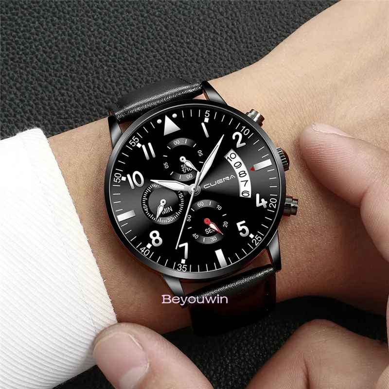 100 шт/партия стиль мужские кожаные часы с календарем высокое качество Дата кварцевые наручные часы для мальчика друг часы для мужчины