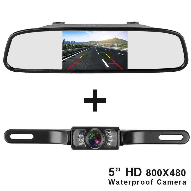 Автомобильный 5 дюймов 800*480 lcd зеркальный монитор и камера заднего вида система парковки заднего вида IP68 Водонепроницаемые Направляющие линии ночного видения