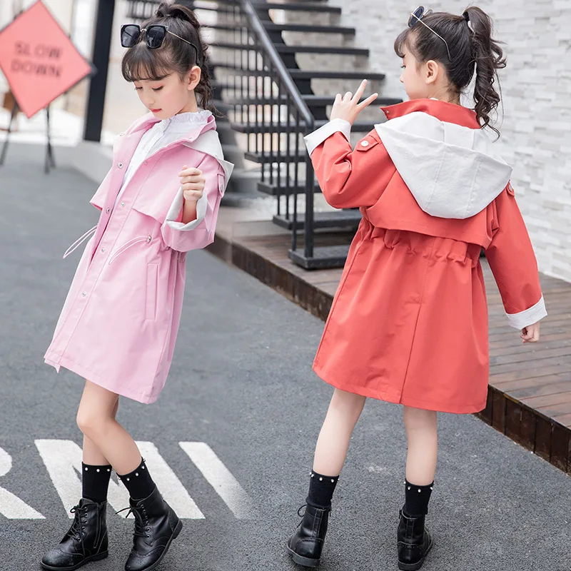 

Girls' Wind Coat Mid-length Spring And Autumn 2019 New Style Middle And Large Children Korean-style Fashion Girl Coat Fashion
