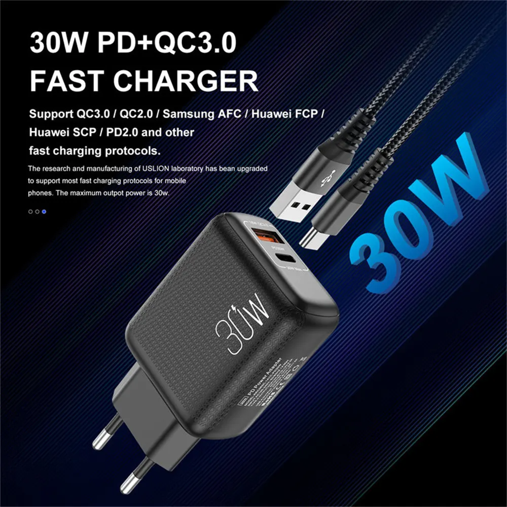 charger 65w UKGO PD 30W 2 Ports EU US UK Plug Fast Charger Adapter For iPhone 12 11 Samsung Xiaomi Huawei QC 3.0 Mobile Phone Quick Charger charger 65w