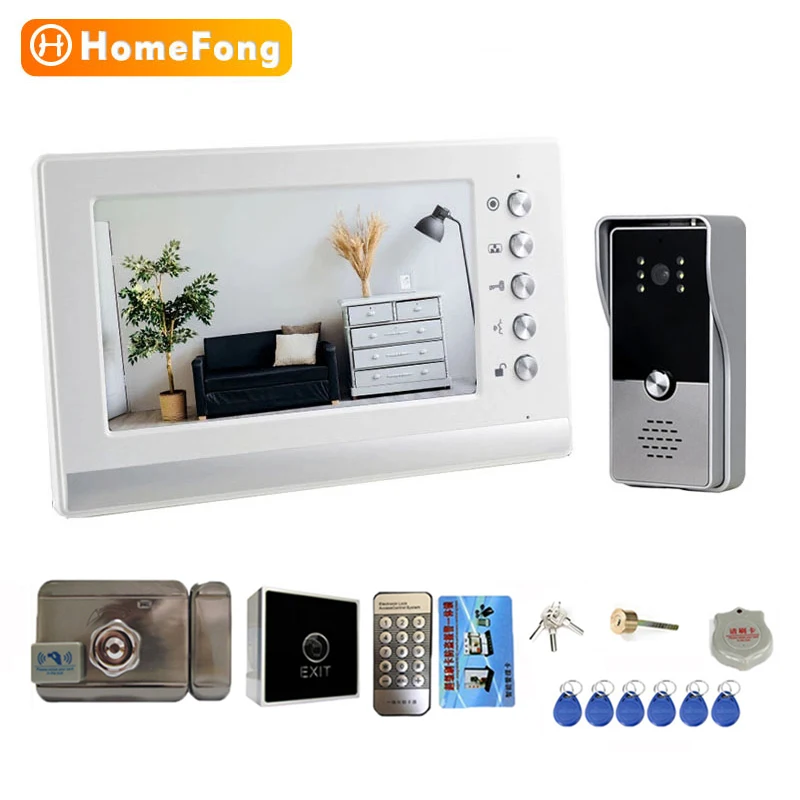 smart intercom HomeFong 7 Inch Video Intercom with Lock for Home Door Phone System Apartment 1000TVL Doorbell with Camera Monitor Unlock wireless video intercom Door Intercom Systems