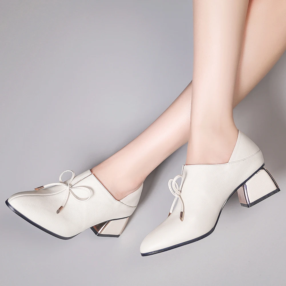 

SARAIRIS Concise Solid Med Heels Mules Daily Casual slip-on Pumps Women Spring New Comfort Genuine Leather Shoes Woman